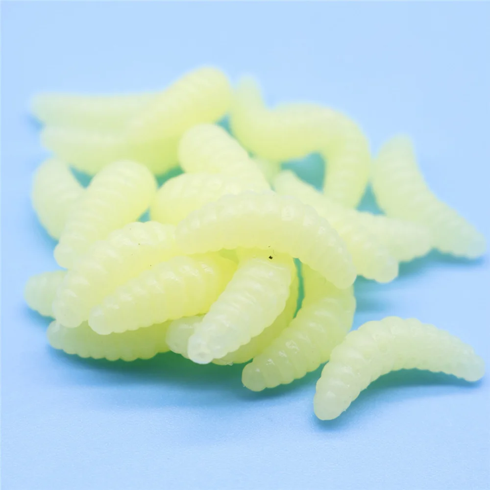 50pcs/lot maggot Grub Soft Fishing Lure worm hooks artificial Protein bait Lifelike 2cm 0.4g Worms baits Glow Shrimps Fish Lures