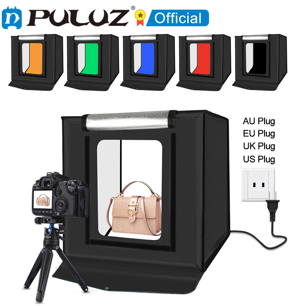 PULUZ 40cm Photo Studio Box Tabletop Shooting Light Box Tent Photography Softbox Kit 6 Colors Backdrops Tent LED Box Lightbox