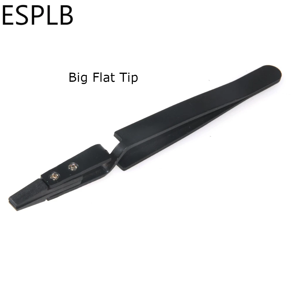 5 teile/satz Schwarz/Silber Reverse Pinzette Edelstahl Griff Kunststoff Spitze Präzision Pinzette Gebogene/Flach/Gerade Spitze pinzette – Detail 7