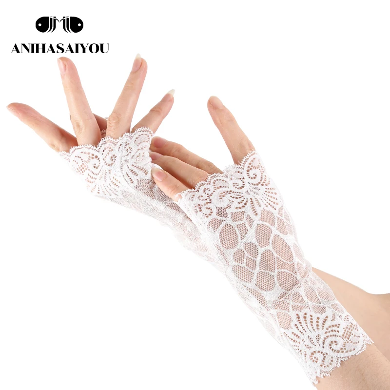 Breathable mesh Sexy lace gloves driving sunscreen UV protection women\'s gloves cover scars fingerless gloves  -1152