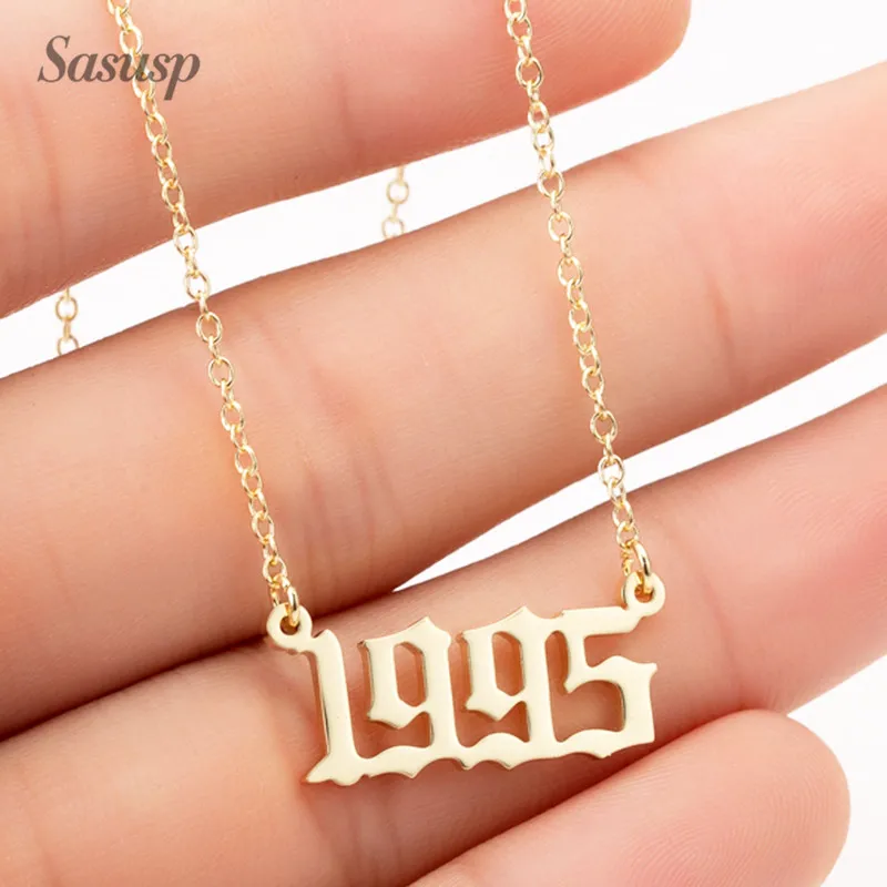 Wedding Date Birth Year Number Necklace Women Men 1995 1996 1998 1999 2002 2021 Pendant Necklaces Stainless Steel Jewelry