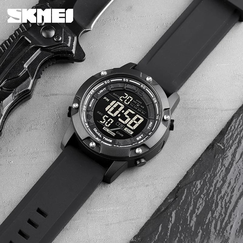 SKMEI Top Band Swimming Digital Sports Watch Mens 10Bar Waterproof Countdown LED Light Wristwatches Alarm