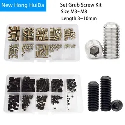 Set Grub Screw Metric Headless Hex Allen Socket Head Bolt Assrotment Kit Set 304Stainless Steel M3 M4 M5 M6 M8