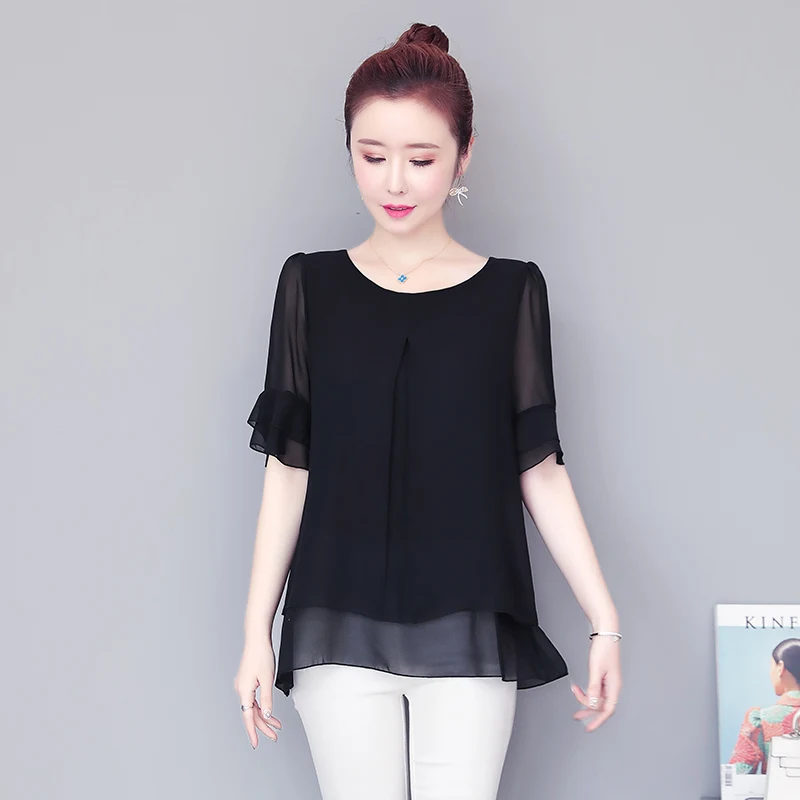 Summer Women Blouse Loose Shirt O-Neck Chiffon Female Short Sleeve Blouse Plus Size 5XL Shirts women tops and blouses Top NS4602