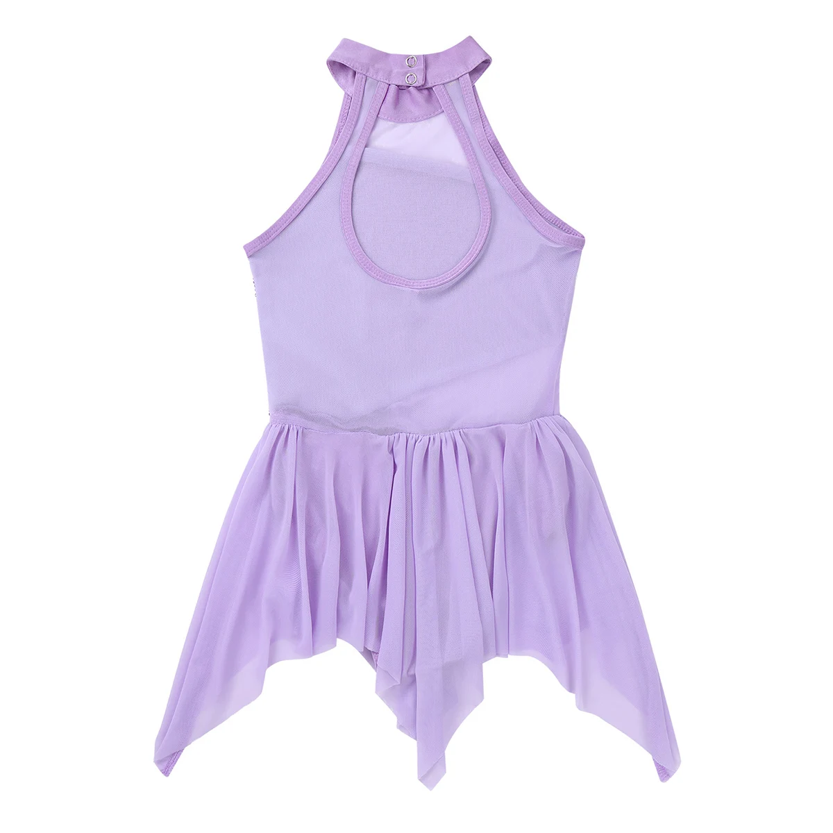 Kids Girls Sequins Lyrical Ballet Dance Dress Turtle Neck Tank Dress Gymnastics Leotard Irregular Skirts Ballroom Dance Costume