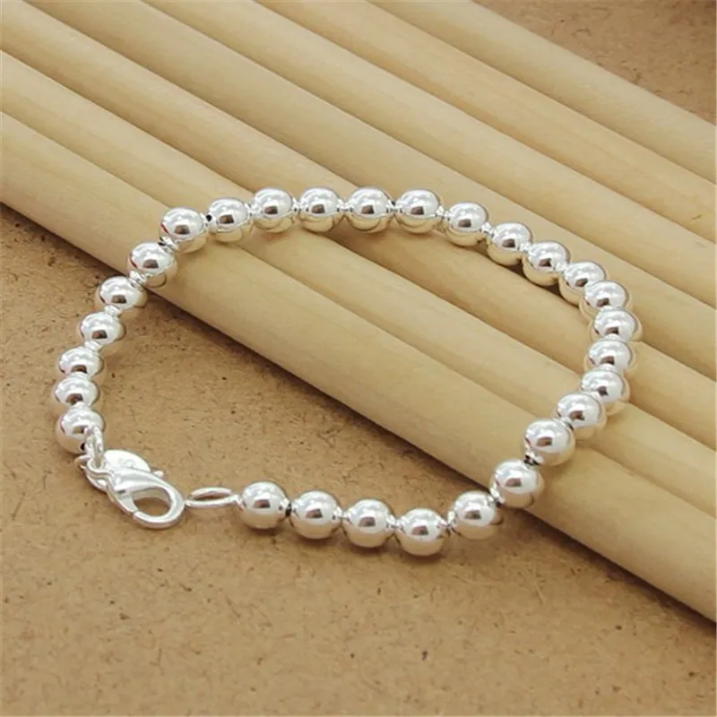 

925 Sterling Silver Bracelet 6/8/10MM Glossy Bead Bracelet For Woman Charm Jewelry Gift