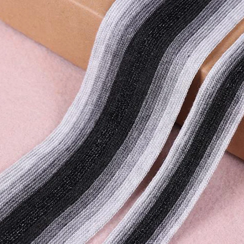 8M New 25mm 40mm 50mm Black and gray white gradient Mercerized cotton ribbon accessories soft knitted Costume decorative webbing