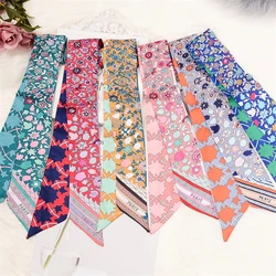 Novo floral impresso cachecol feminino multifunções imitação de seda gravata saco alça fita variedade bandana feminino lenços bs07