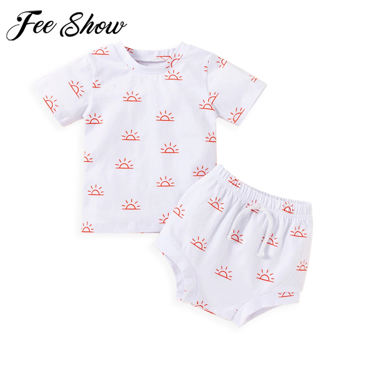 

0-24M Baby Boys Girls Summer 2pcs Outfits Sets Short Sleeve Sun Print T-shirts+High Waist Shorts Cotton Soft Outfits