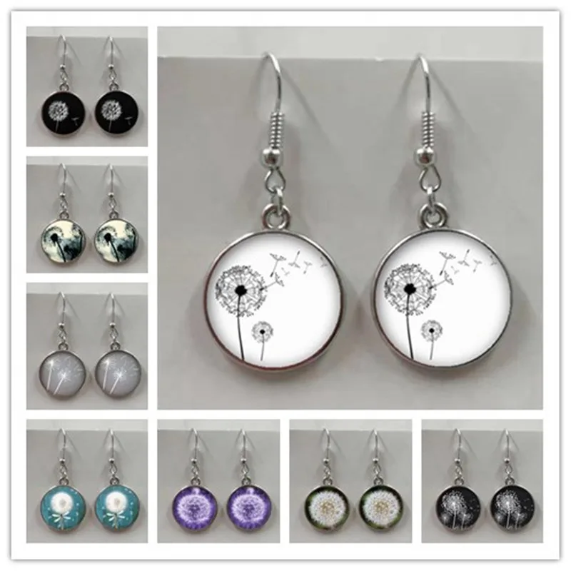 New fashion dandelion earrings handmade round glass dome dandelion seed earrings ladies gift