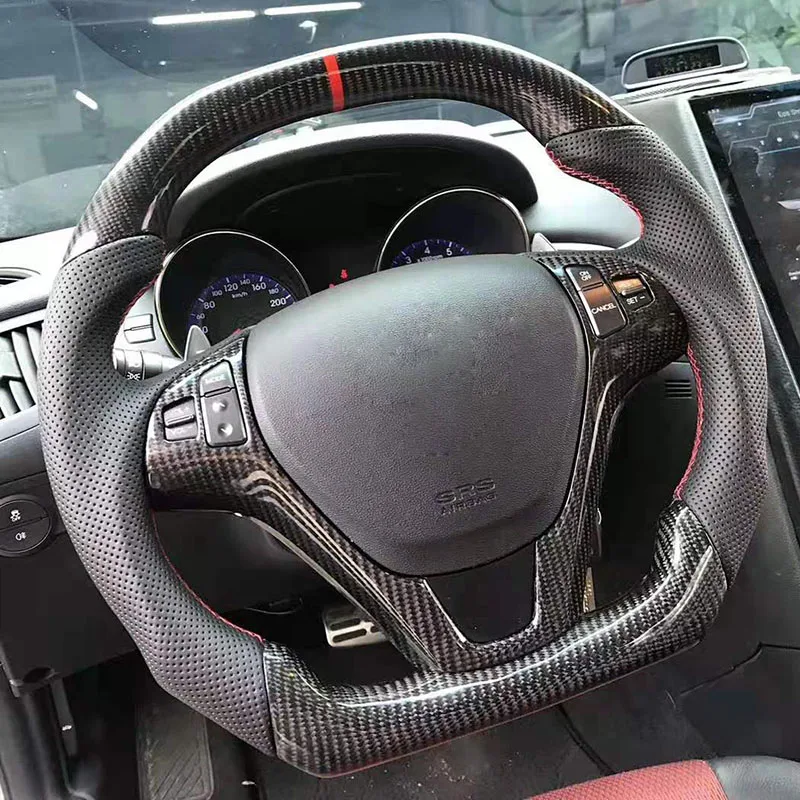 Customized Leather Carbon Fiber Racing Steering Wheel For Hyundai Rohens Coupe Genesis 2009 2010 2011