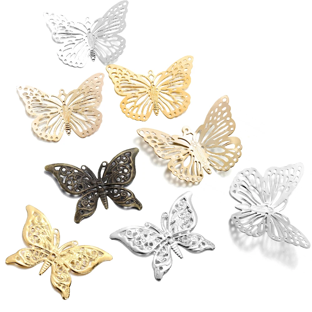 20/30Pcs Butterfly Filigree Wraps Metal Charm Pendant Connectors Crafts for DIY Jewelry Making Accessories Supplies