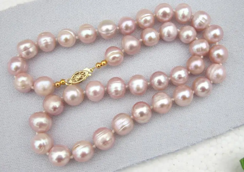 

17.5inch 10-11mm AAA +++south sea pink purple pearl Necklaces 925silver