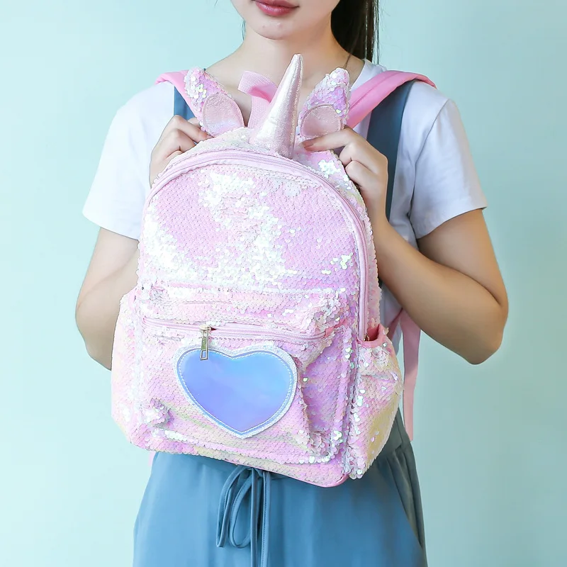 Imagem -03 - Unicórnio Lantejoulas Mochila das Crianças Bolsas de Escola para Meninas Adolescentes Mochila dos Desenhos Animados Bonito Mochilas Grande Infantil