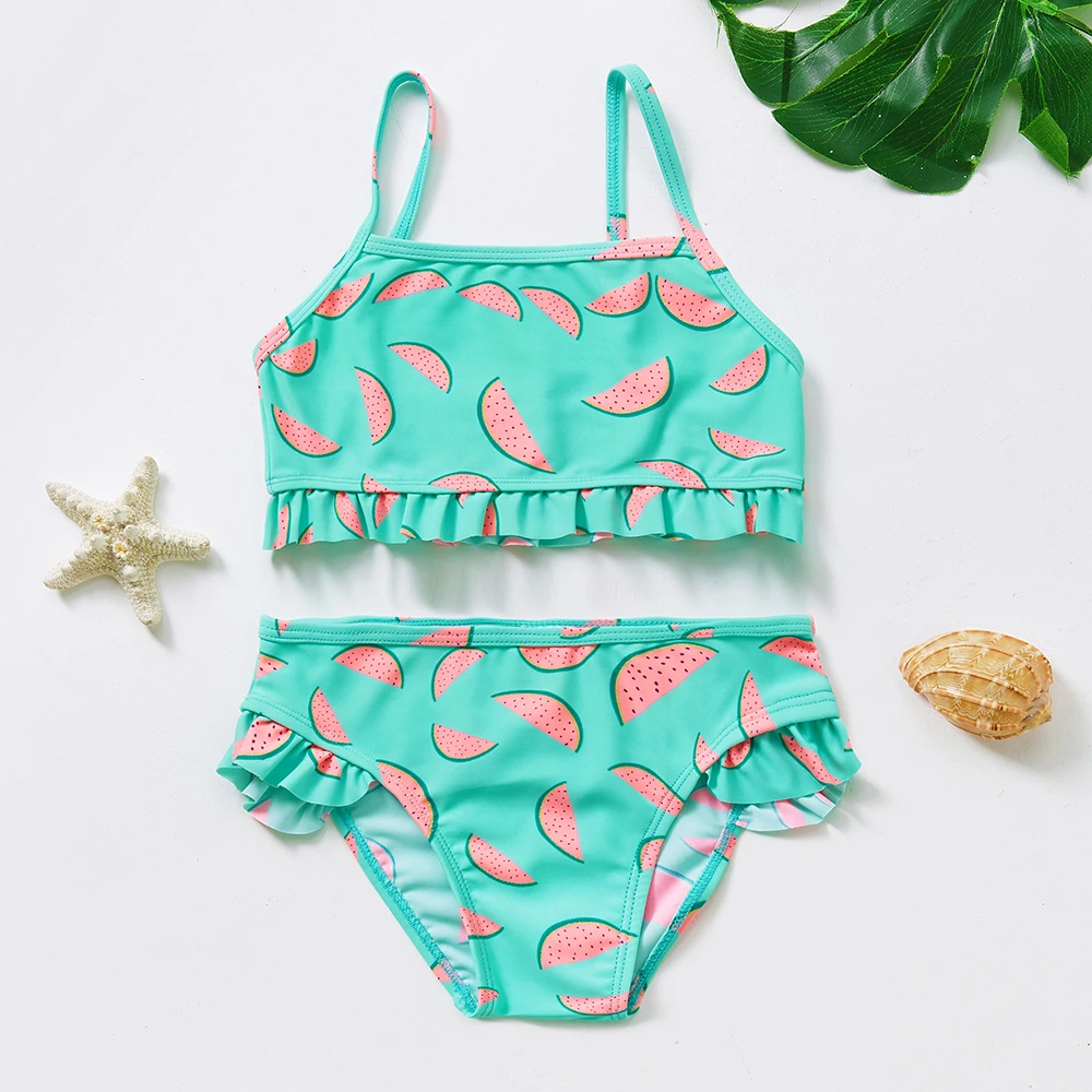 2~10Y Toddler Baby Girls Swimsuit Two pieces Girls swimwear High quality Kids Bikini set Biquini Infantil Ruffle Kids Beachwear