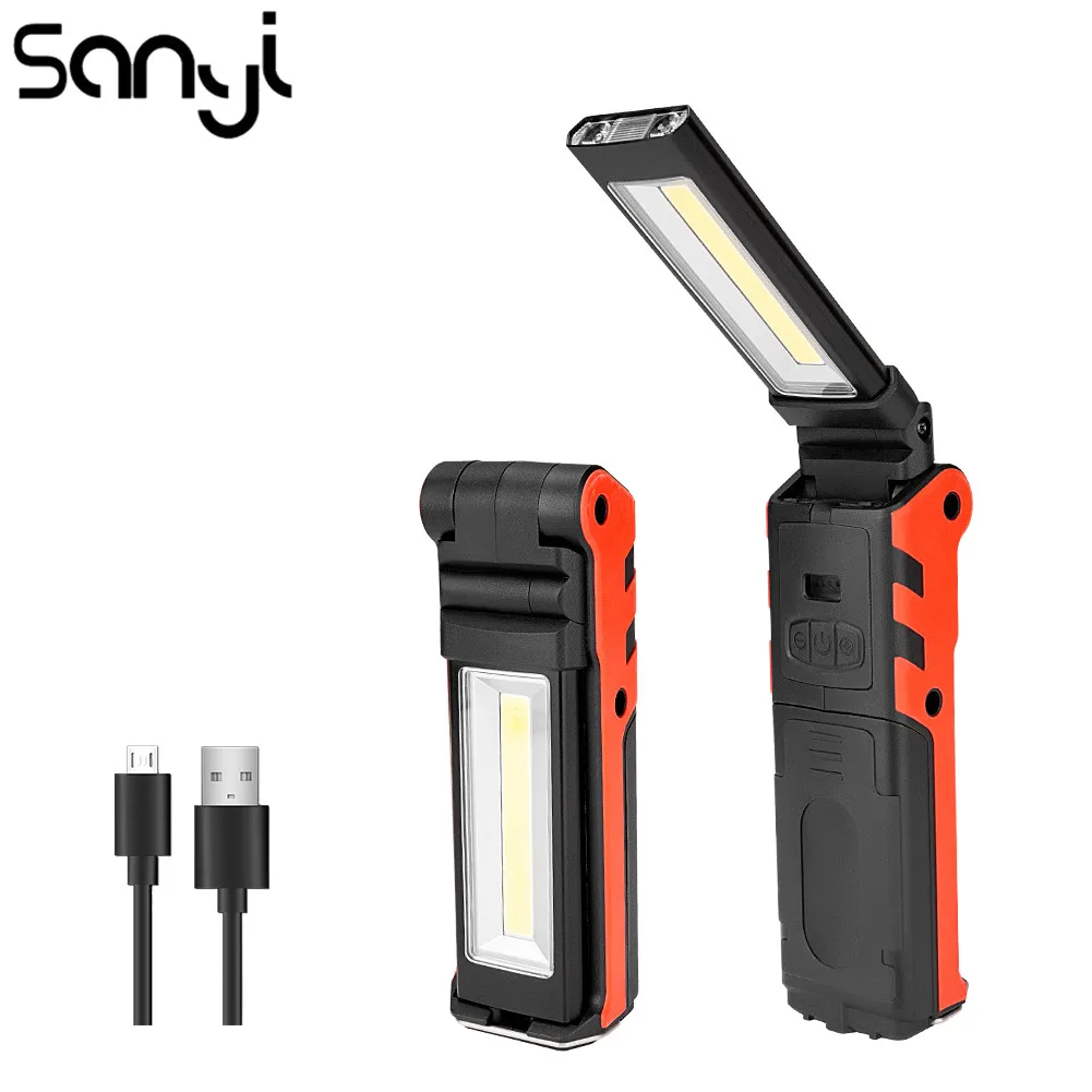 Magnetic Working Light 2*LED+1*COB Flashlight Torch Portable Lantern Built-in Battery Emergency Light Hook Lighting Dropship