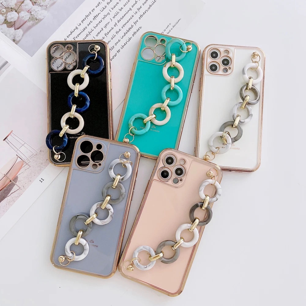 Electroplated edged Chain wristband case for iPhone 13 13Pro 13Promax 12 12Promax xs xr xsmax 11 11promax 8plus soft back cover