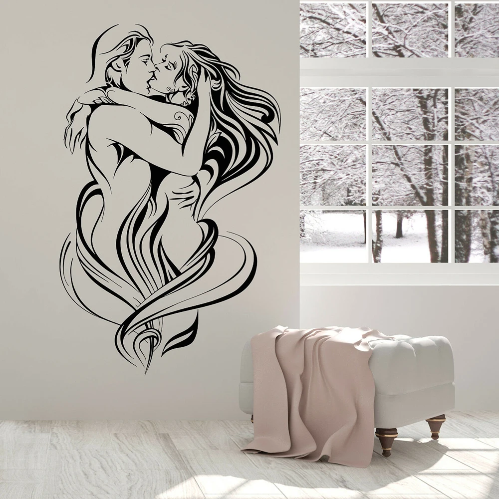 Loving couple Wall Decal Sexy Naked Woman Man Passion Kiss Wall Stickers for Bedroom Decoration Vinyl Removable Wallpaper5042