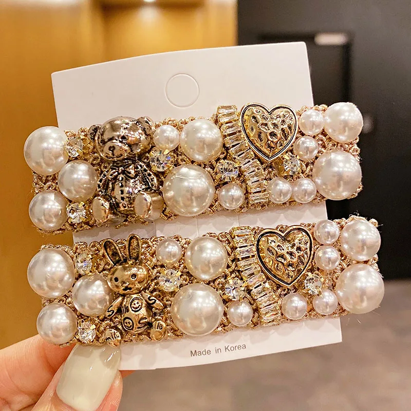 Women Vintage Luxury Shining Rhinestones Pearls Hairpins Lady Elegant Hair Decorate Barrettes Hair Clip Fashion Hair Accessories