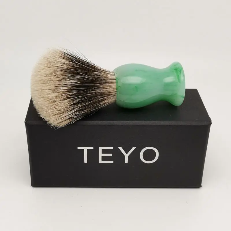 TEYO Two Band Silvertip Finest Badger Hair Shaving Brush With Emerald Green Pattern Resin Handle