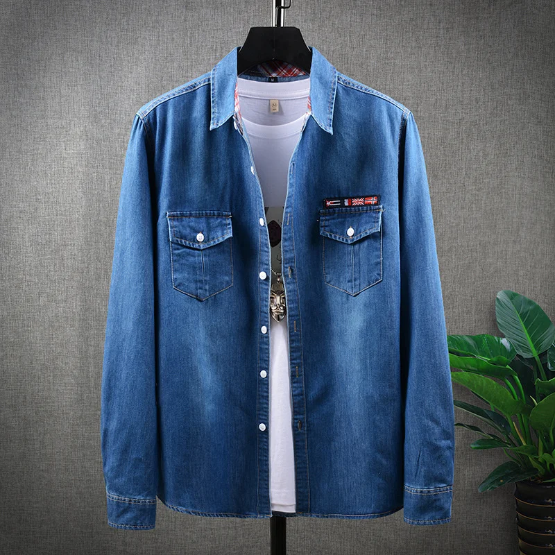 Jean Jacket shirt Men's Spring New Style Small Fresh Boutique Badge Trend Pure Cotton Handsome Personality Fashion Casual Slim