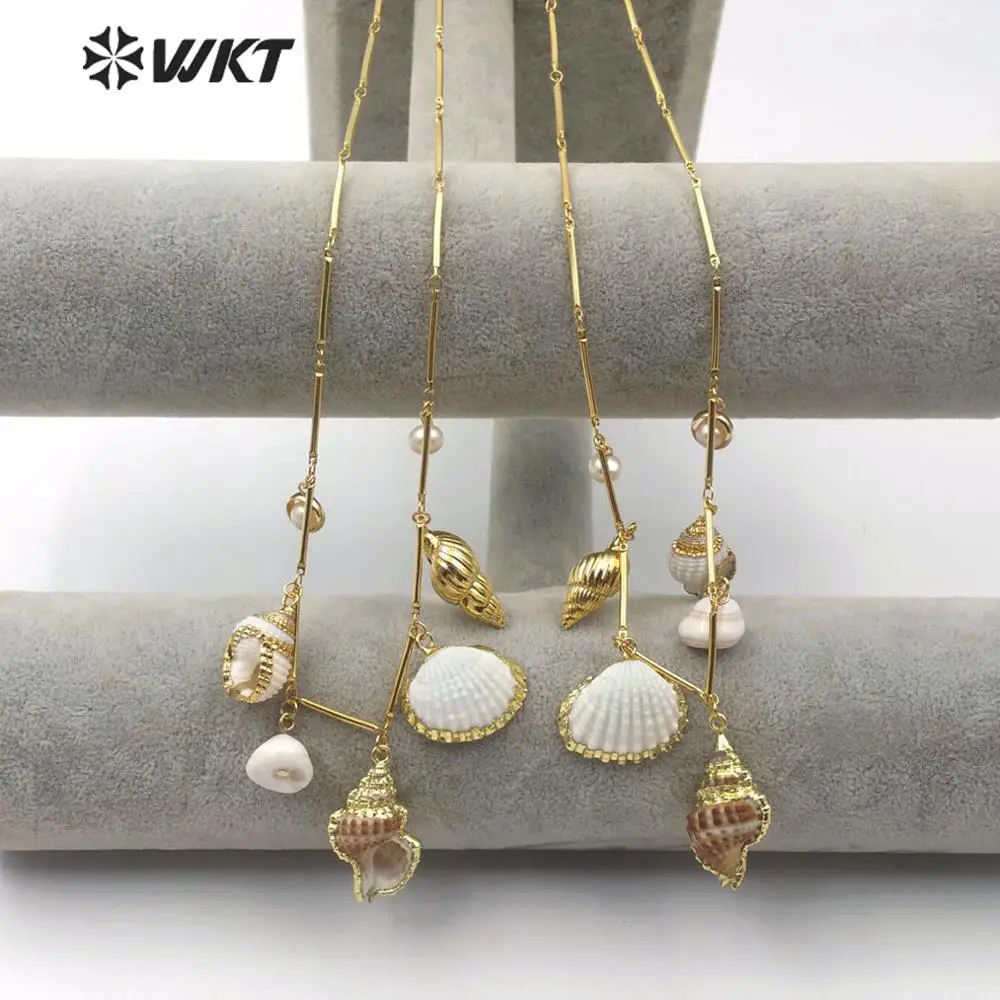 WT-JN098 Unique Design Natural Trumpet Shell Pearl Necklace With Full Gold Electroplated Beautiful Women Jewelry For Party