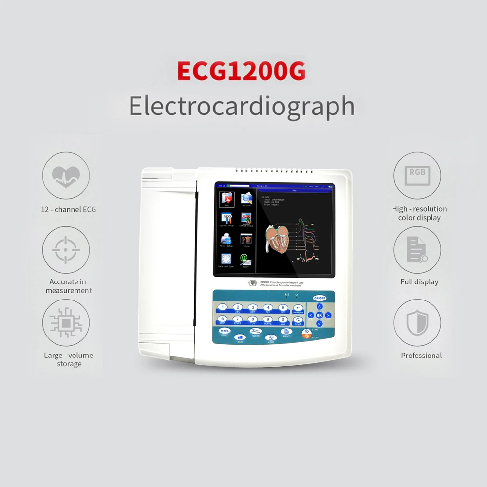 CONTEC ECG1200G Digital 12 channel/lead CE,Touch Screen EKG+PC Sync software, Electrocardiograph Free Shipping