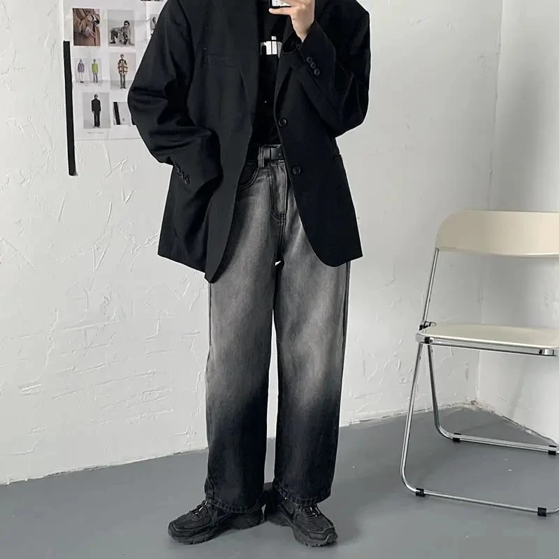 

Vintage Gradient Color Jeans Men And Women Loose Waist Wide Leg Straight Washed Denim Pants Autumn Casual Trousers Ropa Hombre