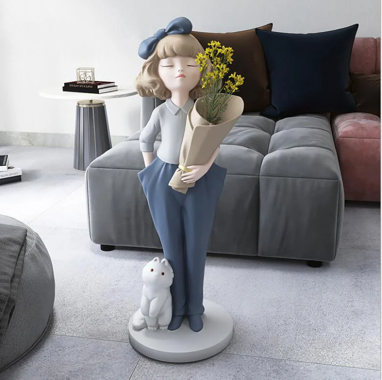 Nordic Cute Large Floor Girls Resin Vase Accessories Home room Furnishing Crafts Club Lobby Storage Tray Sculptures Decoration