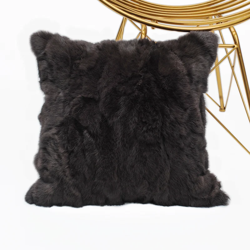 CX-D-17U Decorative Pillows For Sofa Dark Brown Real Rabbit Fur Patchwork Cheap Design Cushion Case