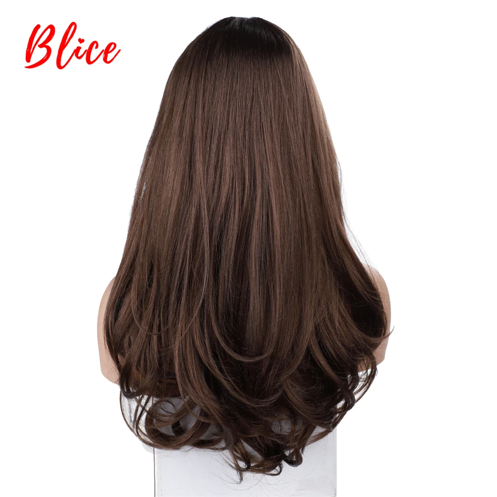 Blice 18Inch Long Wavy Synthetic Mixed Blonde Straight Free-Side Bang Knekalon Daily Afrocan American Curly 46cm Brown