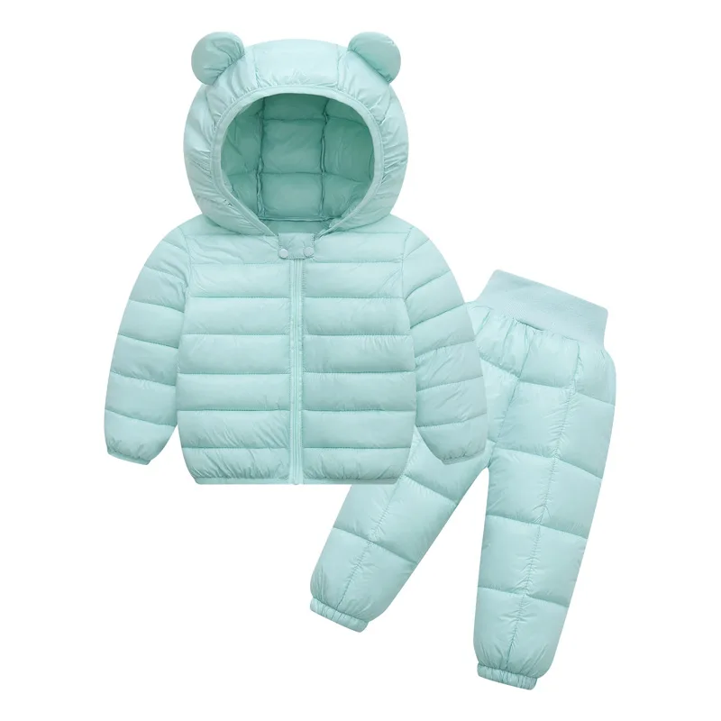 Children Clothing Sets Baby Kids Warm Hooded Down Jackets Pants Bright Surface Clothing Winter Girls Boys Snowsuit Coats Pants