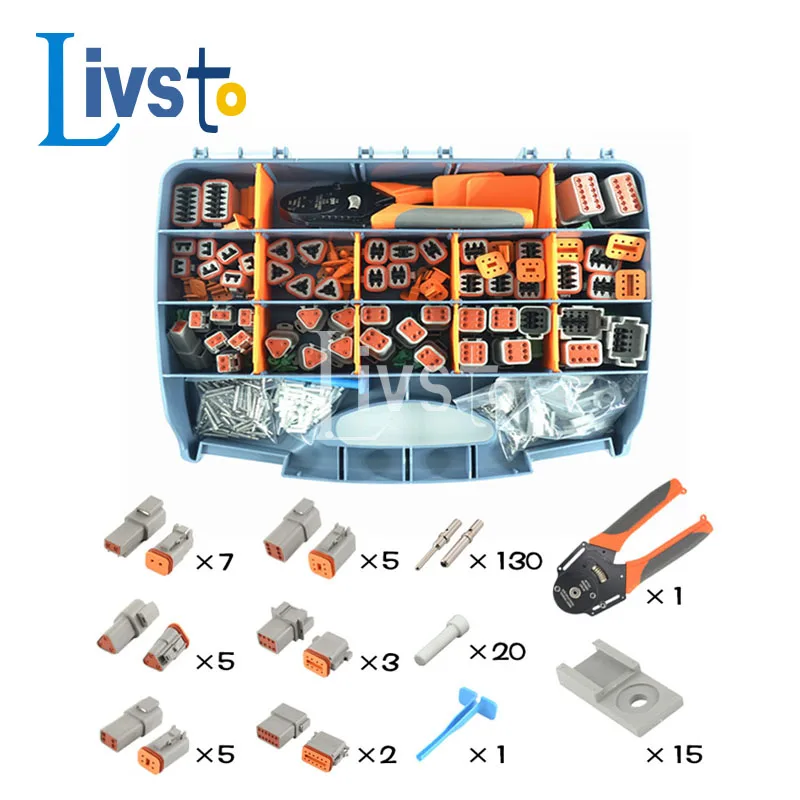 2-12 Pin DT Deutsch Waterproof Auto Wire Harness Connector Kits Solid Contacts With Crimping & Removal Tools