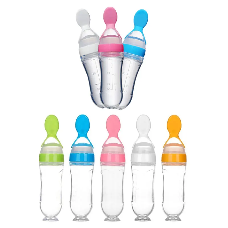 Squeezing Feeding Bottle Silicone Newborn Baby Training Rice Spoon Infant Cereal Food Supplement Feeder Safe Tableware Tools