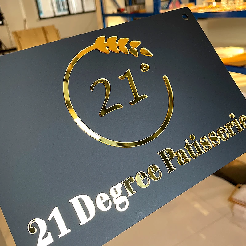 

Frosted Black Acrylic Background Gold Custom LOGO Acrylic Sign Office House Number Sign Printed Logo Address Signage