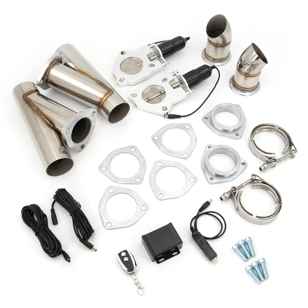 2.5 inch,3 inch 2xCut Out Remote Control Stainless Steel Y Headers Pair Electric E-Cutout Pipe Kit