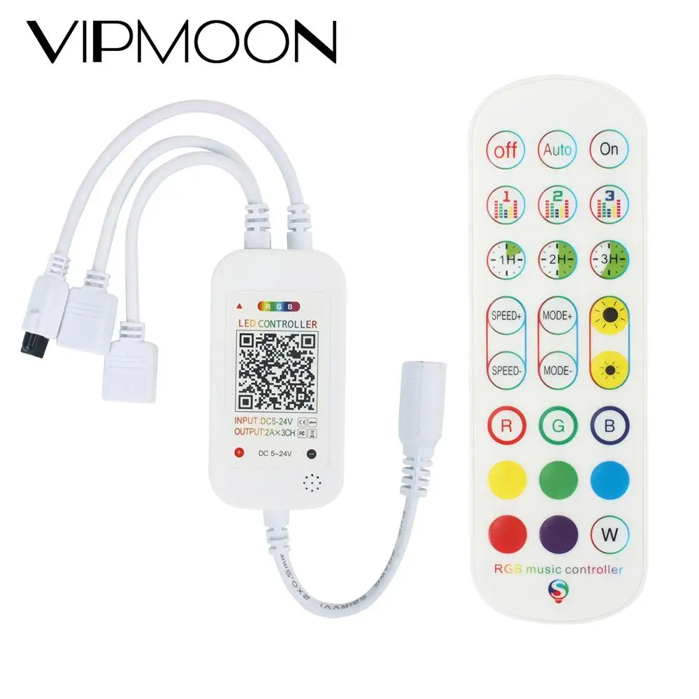 24Keys Remote Bluetooth RGB LED Lights Strips Music Controller Dual Outputs for LED Strips RGB SMD5050 DC 5V-24V APP Control