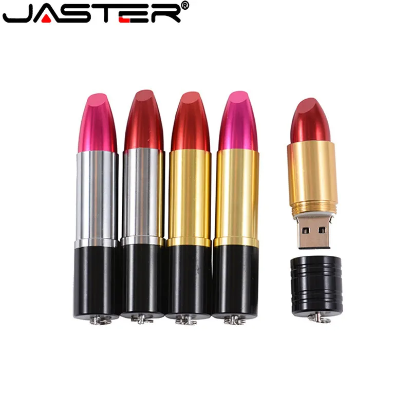 JASTER Lipstick Model USB Flash Drives 128GB Metal Pen Drive 64GB Red Memory Stick Creative Gifts Pendrive 32GB 16GB 8GB 4GB