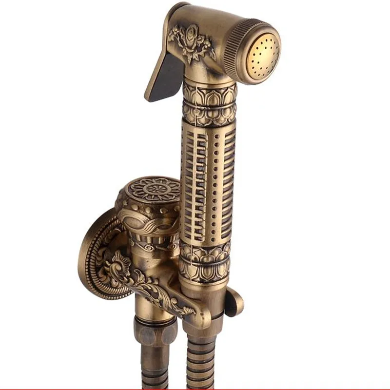 Antique brozen Brass Bathroom Bidet Faucet set Flower Carved Toilet Clearing Hand Shower Mop Faucet Tap Solid Brass