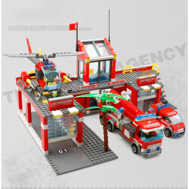 774pcs City Fire Fighting Fire Rescu Helicopter Trucks Building Blocks mini Firefighter figures man Bricks children Toys KAZI