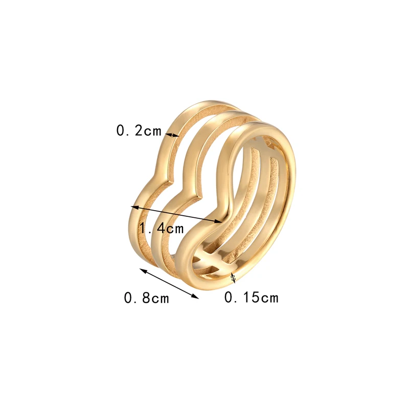 Top Quality Inside And Outside Polished Three V Shape Ring For Women Titanium Steel Jewelry Gold Color Ring Wholesale