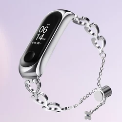 For Xiaomi Mi Band 6 5 4 3 Strap For Xiaomi Mi Band Bracelet Fashion Heart Shape diamond Metal Stainless Steel Wristband