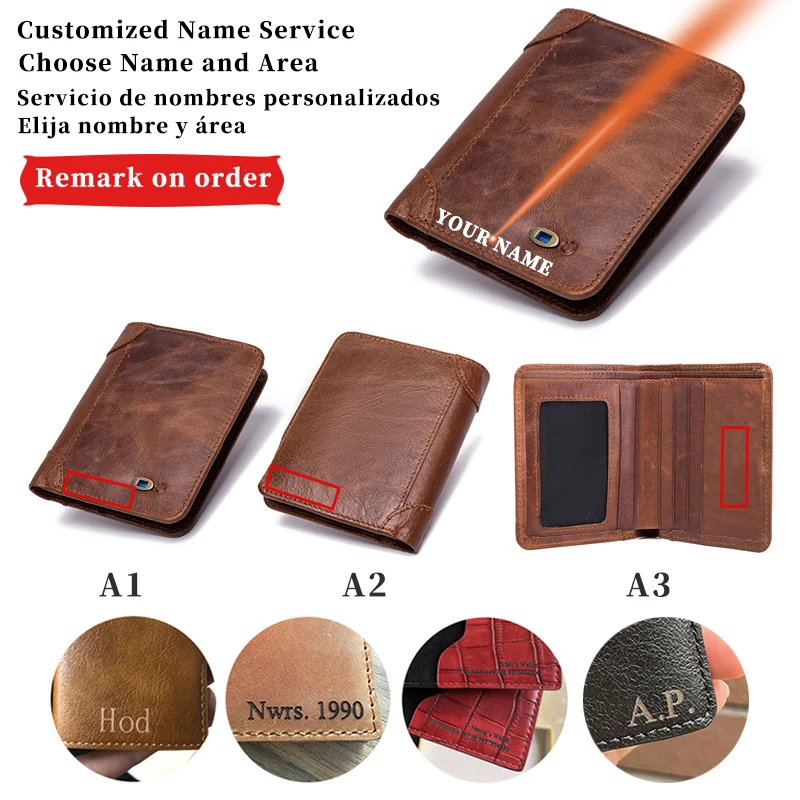 Smart Anti-theft Wallet Men's Business Name Carving Leather Slim For Men And Women Short Coin Smart Wallet Photo Card Holder