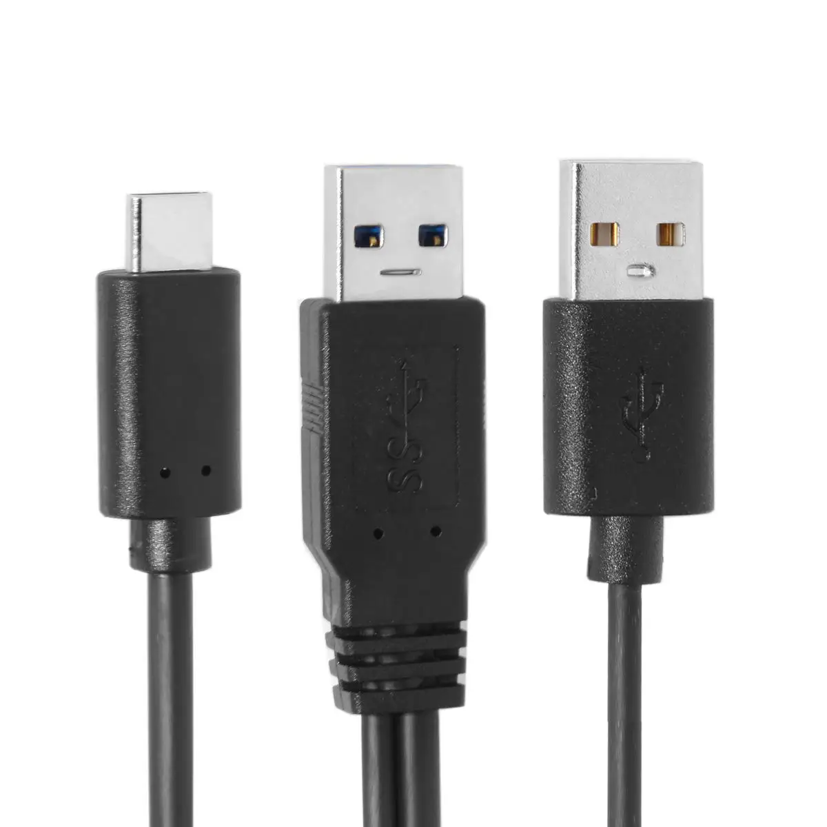 USB 3.0 Power Data Male & USB 2.0 Dual Power to USB-C Type-C Y Cable Cord for Lap top & Hard Disk 60cm Black