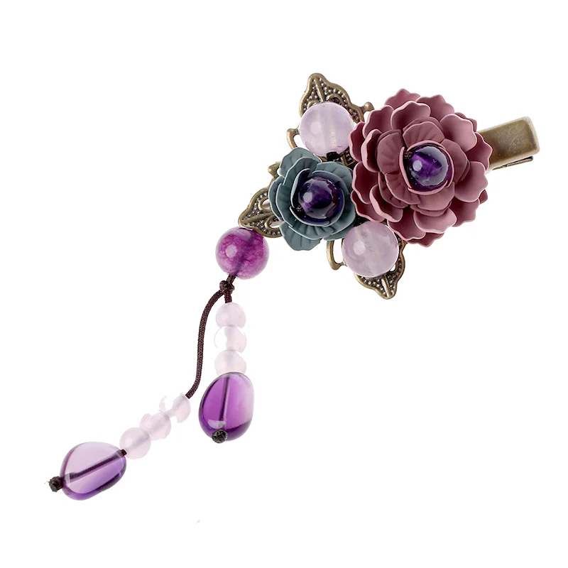 Classic Metal Flower Hairpin Vintage Women Headwear Ethnic Hair Jewelry Barrette Ornaments Tassel Hair Accessories Clip