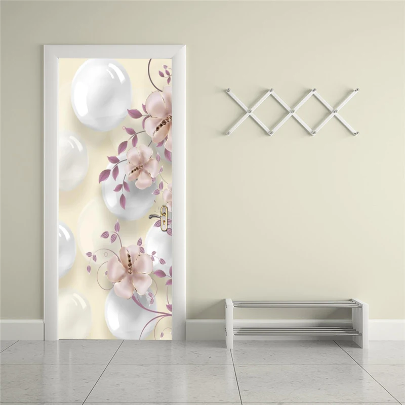 

Self-adhesive 3D Flower Art Door Sticker Home Decoration Door Cover Wall Sticker Mural Entrance Wallpaper Poster