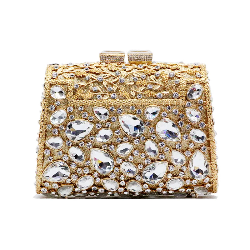 Newest Gold Shape Saddle Women Crystal Evening Clutch Bag Fashion Novelty Designer Barrel Case Metal Shoulder Handbag