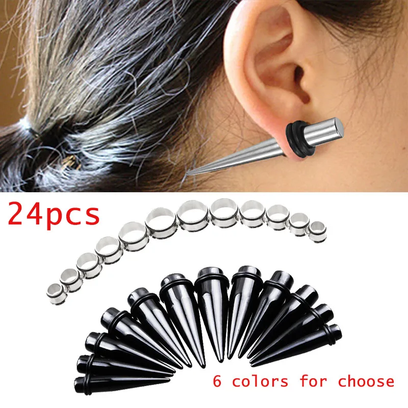 24pcs/lot Acrylic Ear Taper and Ear Tunnel Plug Kit Mixed 10mm-20mm Ear Expansion Gauges Body Piercing Jewelry for Women Men