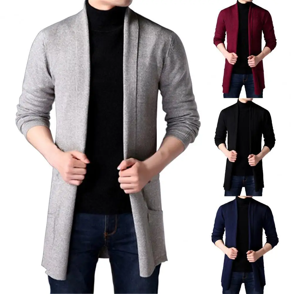 

Winter Coat Solid Color Slim Casual Cardigan Warm Men Sweater Coat for Daily Wear