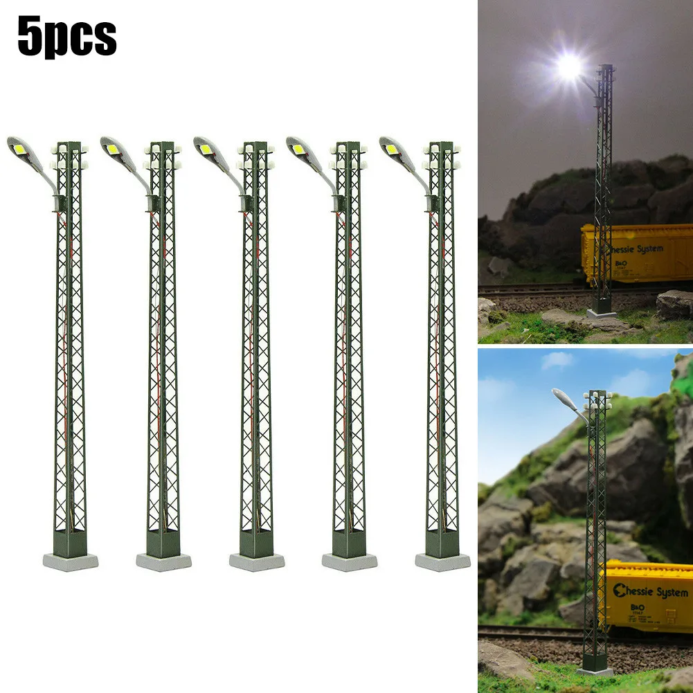 5Pcs Model Railway Lights Lattice Mast Light, Gauge H0 Light Layout LED Lamp Railroad Decoration Building Landscape Accessories